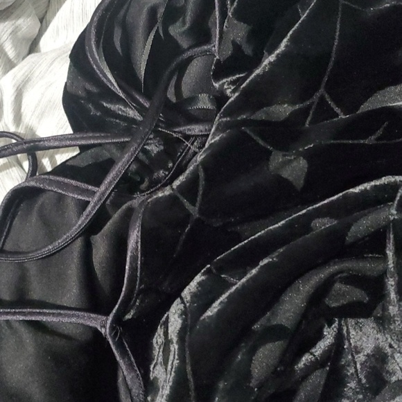 Bebe Dress women's sz small black gown lined sheer Fabric cut-outs strappy glam - Picture 15 of 15